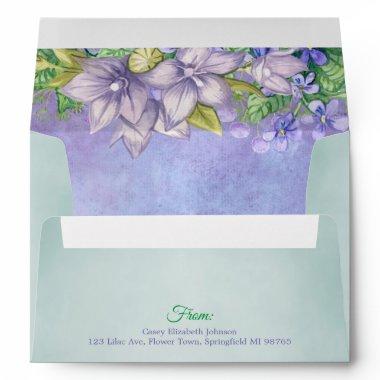 Spring Wedding Watercolor Violets Envelope