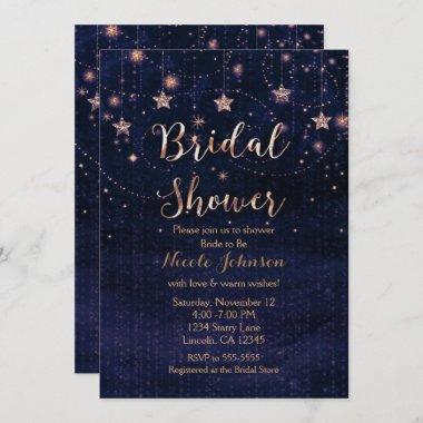 Bridal Shower Starry Night Whimsical Purple Gold Invitations