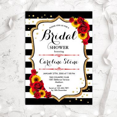 Bridal Shower - Stripes Sunflowers Roses Invitations