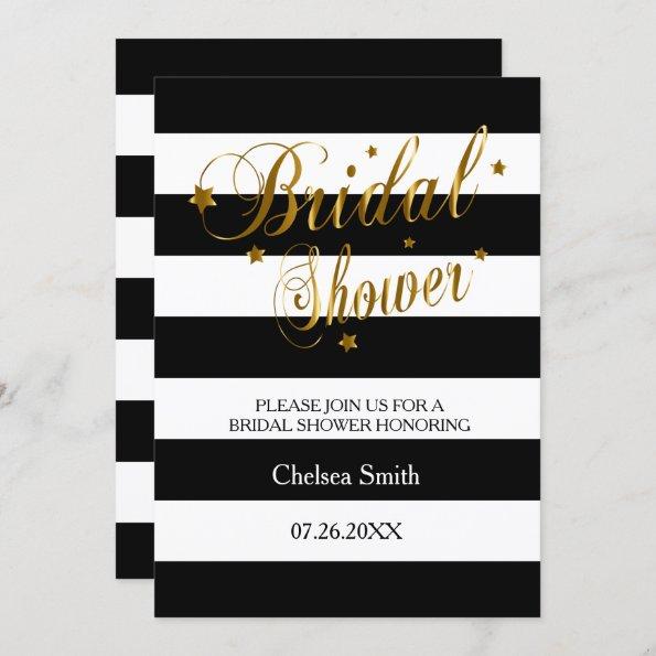 Bridal Shower - Stripes With Gold Lettering Invitations