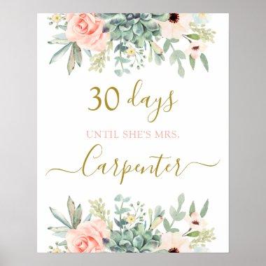 Bridal Shower succulents Countdown sign