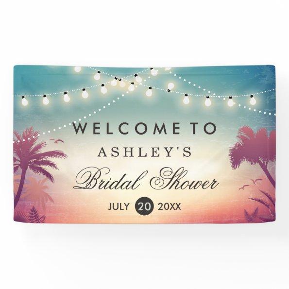 Bridal Shower Summer String Lights Palm Trees Banner