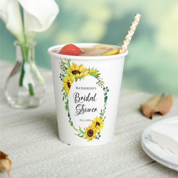 Sunflower Eucalyptus Floral Frame Paper Cups