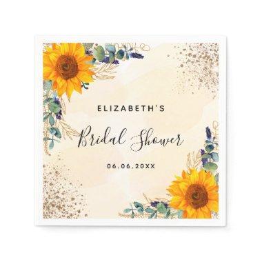 Bridal shower sunflower eucalyptus greenery napkins