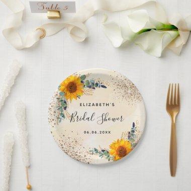 Bridal shower sunflower eucalyptus greenery paper plates