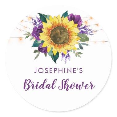 Bridal Shower Sunflower Lights Purple Floral Classic Round Sticker