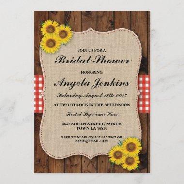 Bridal Shower Sunflower Wood Burlap Floral Invite