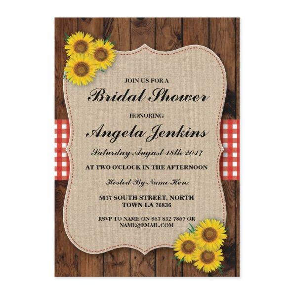 Bridal Shower Sunflower Wood Burlap Floral Invite