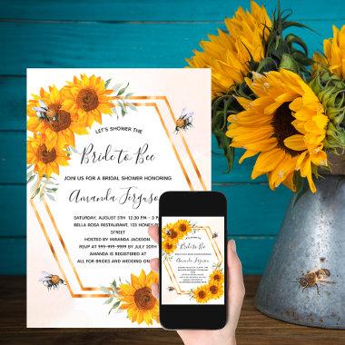 Bridal shower sunflowers bee luxury Invitations