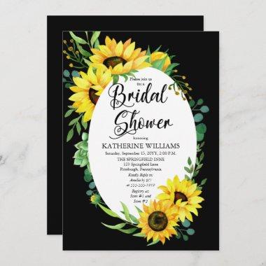Bridal Shower Sunflowers | Eucalyptus Floral Frame Invitations