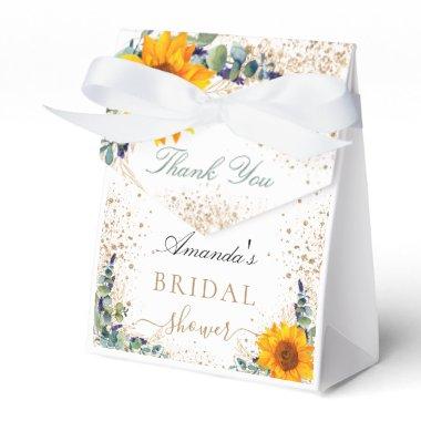 Bridal shower sunflowers eucalyptus glitter dust favor boxes