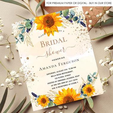 Bridal Shower sunflowers eucalyptus gold glitter Invitation PostInvitations