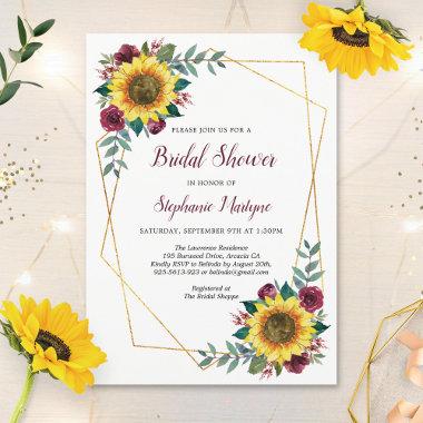 Bridal Shower Sunflowers Geometric Floral Invitations