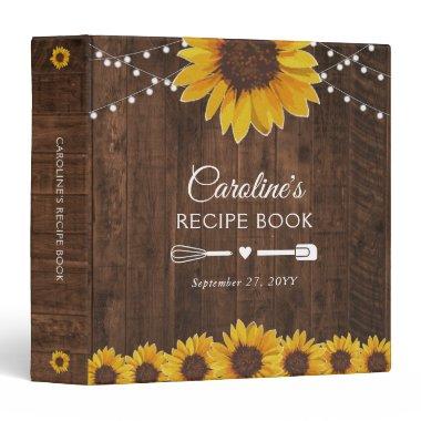 Bridal Shower Sunflowers Rustic Recipe Cookbook 3 Ring Binder