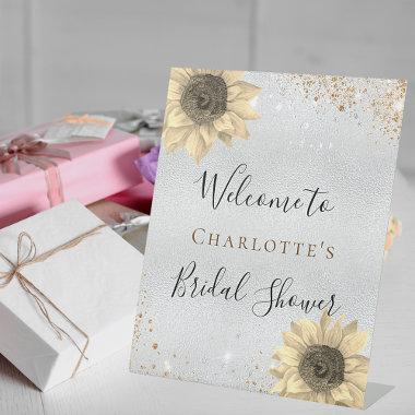 Bridal Shower sunflowers silver gold welcome Pedestal Sign