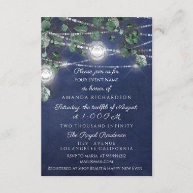 Bridal Shower Sweet 16 Blue Navy Jars Light Grey Invitations