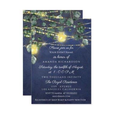 Bridal Shower Sweet 16 Blue Navy Jars Light Invitations