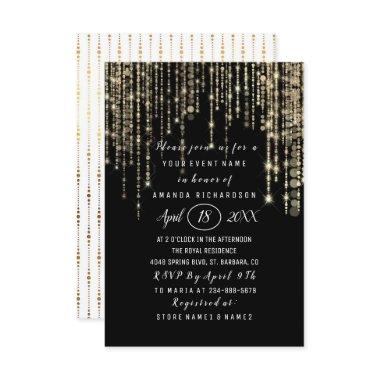 Bridal Shower Sweet 16th Black White Gold Stripes Invitations