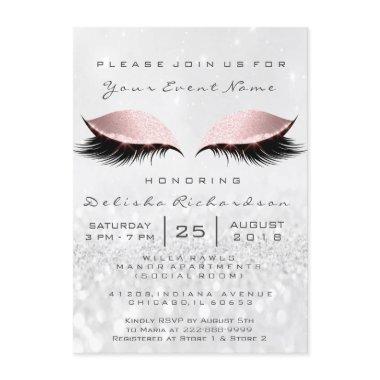 Bridal Shower Sweet 16th Eyes Makeup Pink Silver Invitations