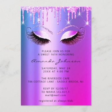 Bridal Shower Sweet 16th Glitter Pink Eye Drips Invitations