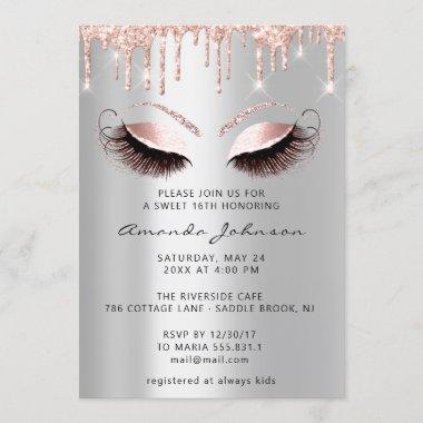 Bridal Shower Sweet 16th Glitter Pink Silver Drips Invitations