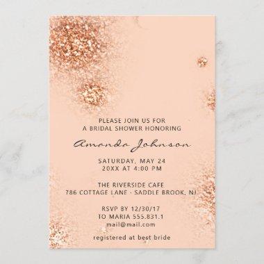 Bridal Shower Sweet 16th Glitter Rose Coral Gold Invitations
