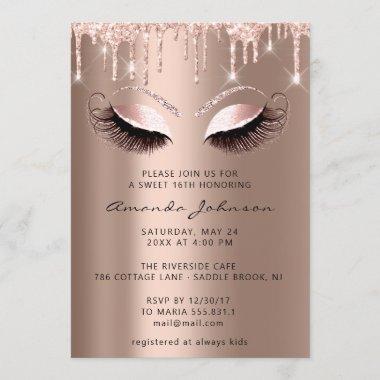 Bridal Shower Sweet 16th Glitter Rose Eye Drips Invitations