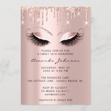 Bridal Shower Sweet 16th Glitter Rose Lashes Drips Invitations