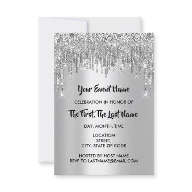 Sweet 16th Gray Silver Glitter Drips