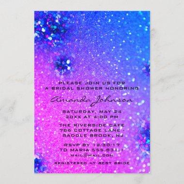 Bridal Shower Sweet 16th Holographic Glitter Blue Invitations