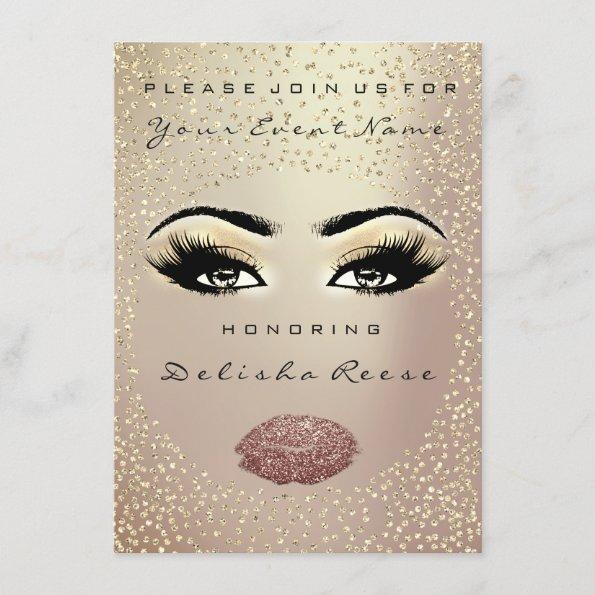Bridal Shower Sweet 16th Kiss Makeup Rose Gold Invitations