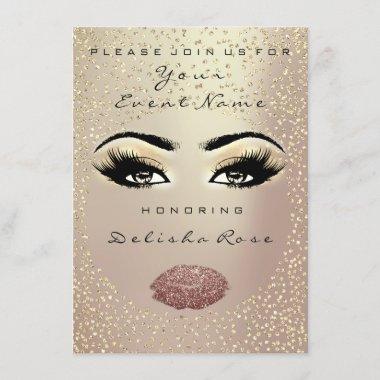 Bridal Shower Sweet 16th Kiss Makeup Rose Gold Invitations
