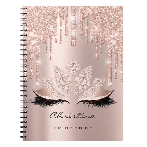 Bridal Shower Sweet 16th Lashes Pink Sparkly Rose Notebook