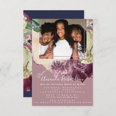 Bridal Shower Sweet 16th Photo Blush Roses Floral Invitations