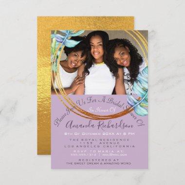 Bridal Shower Sweet 16th Photo Lavende Gold Floral Invitations
