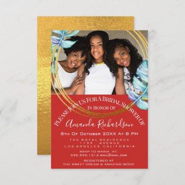 Bridal Shower Sweet 16th Photo Red Golden Frame Invitations