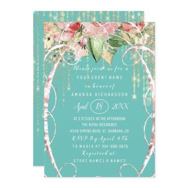 Sweet 16th Pink Rose Florals Aqua