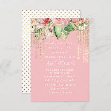 Bridal Shower Sweet 16th Pink Rose Gold Dots Spark Invitations