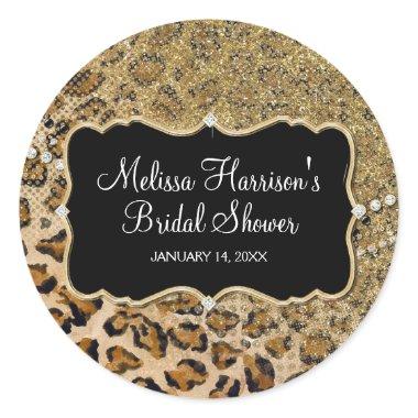 Bridal Shower Tan Gold Leopard Animal Print Classic Round Sticker