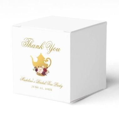 Bridal Shower Tea Party Burgundy Floral Gold Favor Box
