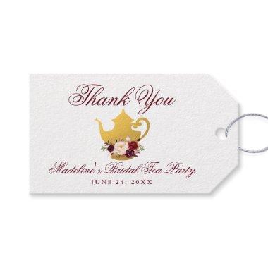 Bridal Shower Tea Party Burgundy Floral Thank You Gift Tags