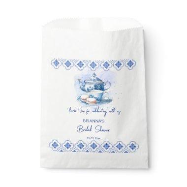 Bridal shower tea party favors blue tiles tea pot favor bag