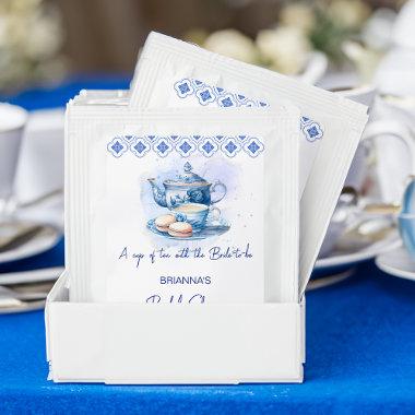 Bridal shower tea party favors blue tiles tea pot tea bag drink mix