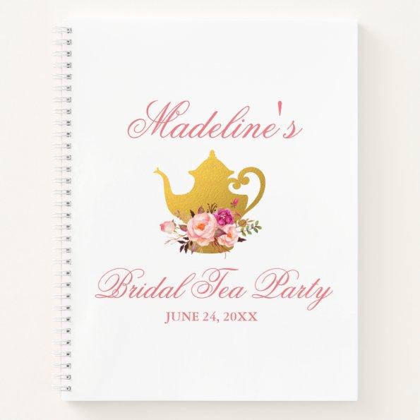 Bridal Shower Tea Party Floral Pink Gold Gift List Notebook