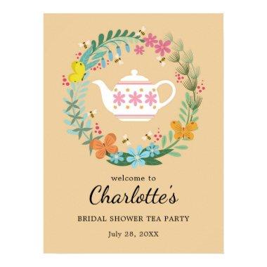 Bridal Shower Tea Party Floral Wreath Welcome Poster