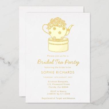 Bridal Shower Tea Party Gold Foil Invitations