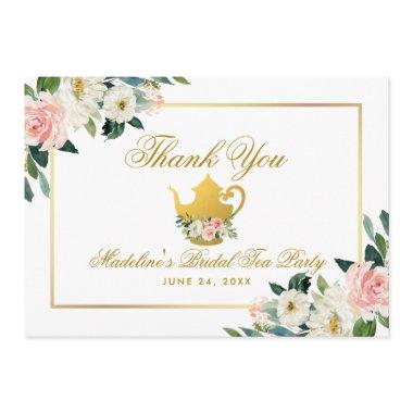 Bridal Shower Tea Party Gold Pink Floral Thanks Thank You Invitations