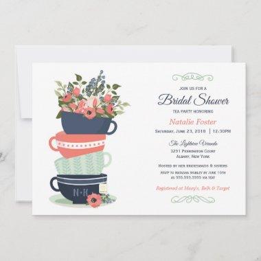 Bridal Shower Tea Party Invitations | Blue & Coral