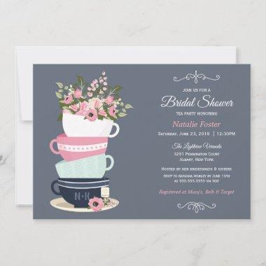 Bridal Shower Tea Party Invitations | Blue & Pink