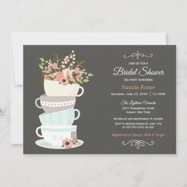 Bridal Shower Tea Party Invitations | Grey Pink Sky